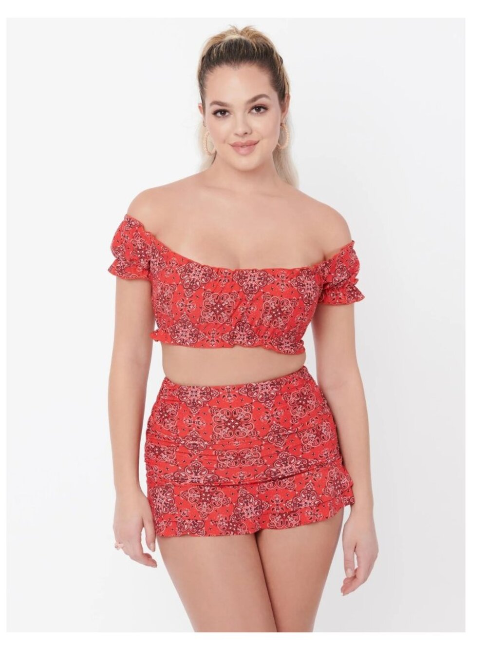 Unique Vintage NWT Size M Red Bandana Print Alice Swim Skirt & Top Two Piece - Picture 2 of 8
